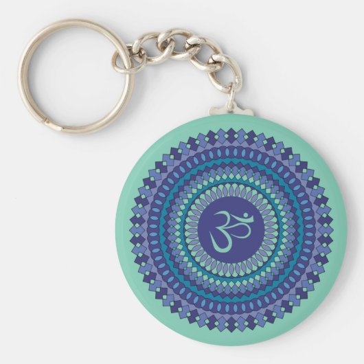Spiritueel Mandala Om Paars Aqua Blue Kaleidoscope Sleutelhanger (Voorkant)