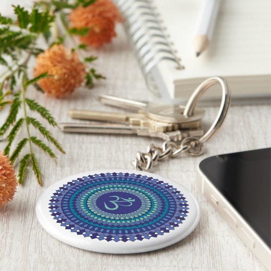 Spiritueel Mandala Om Paars Aqua Blue Kaleidoscope Sleutelhanger (Zijkant)