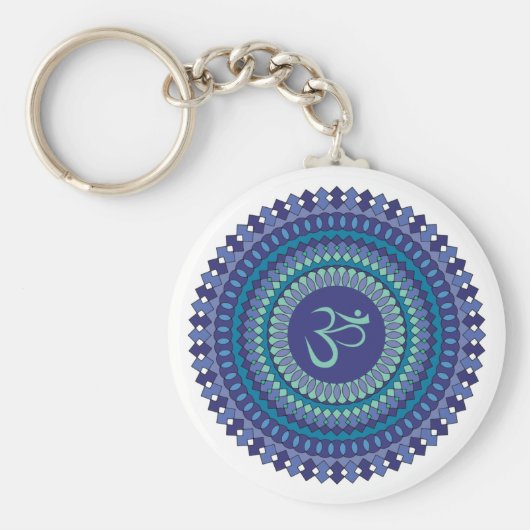 Spiritueel Mandala Om Paars Aqua Blue Kaleidoscope Sleutelhanger (Voorkant)