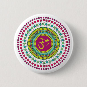 Spiritueel Mandala Om Sybol Roze Groen Geometrisch Ronde Button 5,7 Cm