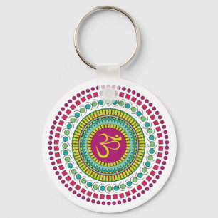 Spiritueel Mandala Om Sybol Roze Groen Geometrisch Sleutelhanger