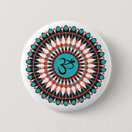 Spiritueel Mandala Om Symbol Turquoise Geometric Ronde Button 5,7 Cm