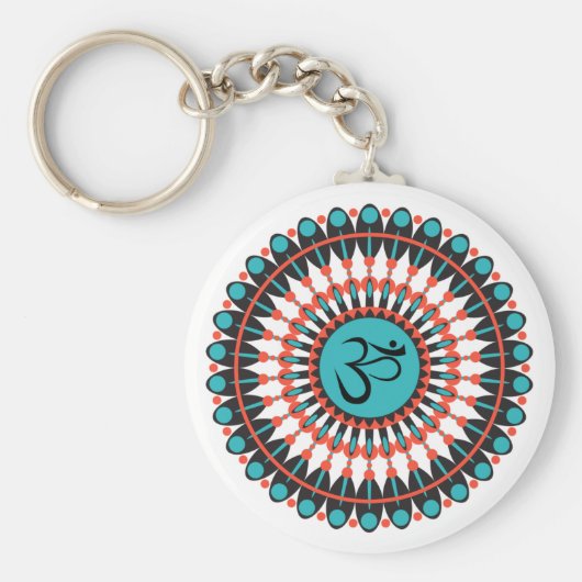 Spiritueel Mandala Om Symbol Turquoise Geometric Sleutelhanger (Voorkant)