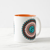 Spiritueel Mandala Om Symbol Turquoise Geometric Tweekleurige Koffiemok (Voorkant rechts)