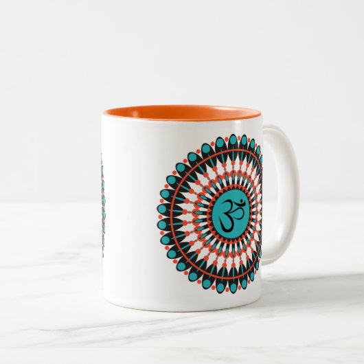 Spiritueel Mandala Om Symbol Turquoise Geometric Tweekleurige Koffiemok (Voorkant rechts)