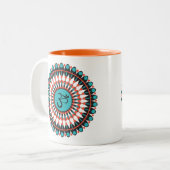 Spiritueel Mandala Om Symbol Turquoise Geometric Tweekleurige Koffiemok (Voorkant links)