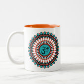 Spiritueel Mandala Om Symbol Turquoise Geometric Tweekleurige Koffiemok (Links)