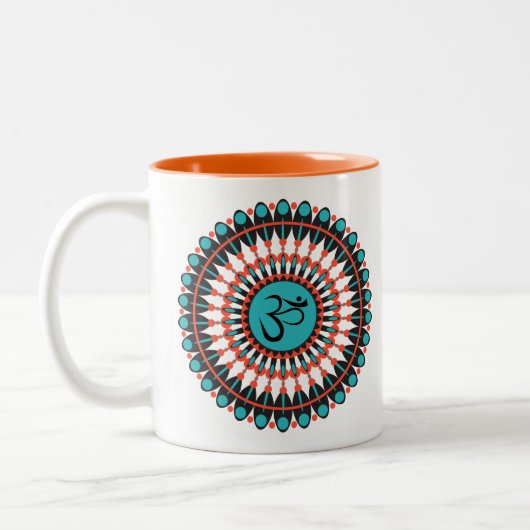 Spiritueel Mandala Om Symbol Turquoise Geometric Tweekleurige Koffiemok (Links)