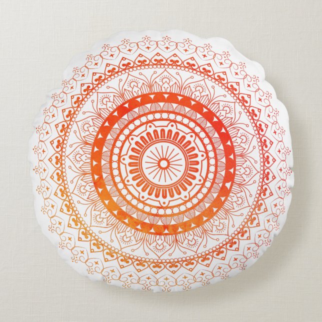 Spiritueel Mandala Oranje geel Rond Kussen (Voorkant)