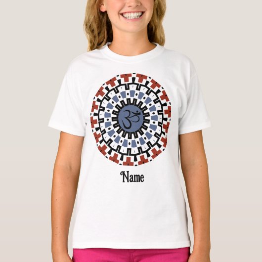 Spiritueel Mandala Yoga Om Blue Rust Gepersonalise T-shirt (Voorkant)
