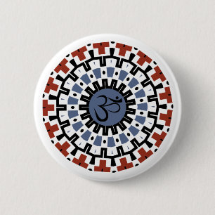 Spiritueel Mandala Yoga Om Blue Rust Kaleidoscope Ronde Button 5,7 Cm