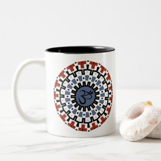 Spiritueel Mandala Yoga Om Blue Rust Kaleidoscope Tweekleurige Koffiemok