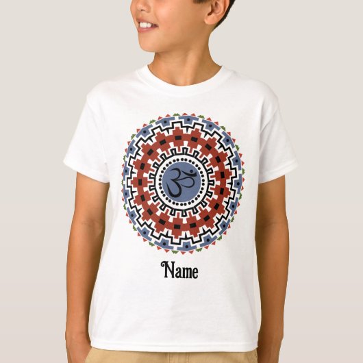 Spiritueel Mandala Yoga Om Rust Blue Gepersonalise T-shirt (Voorkant)