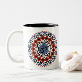 Spiritueel Mandala Yoga Om Rust Blue Kaleidoscope Tweekleurige Koffiemok