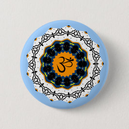 Spiritueel Mandala Yoga Om Sybol Blue Geometric Ronde Button 5,7 Cm
