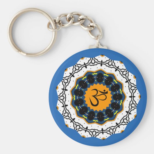 Spiritueel Mandala Yoga Om Sybol Blue Geometric Sleutelhanger (Voorkant)