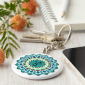 Spiritueel Mandala Yoga Om Symbol Turquoise Blue Sleutelhanger (Zijkant)