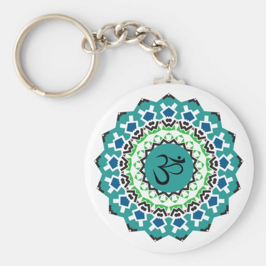 Spiritueel Mandala Yoga Om Symbol Turquoise Blue Sleutelhanger (Voorkant)