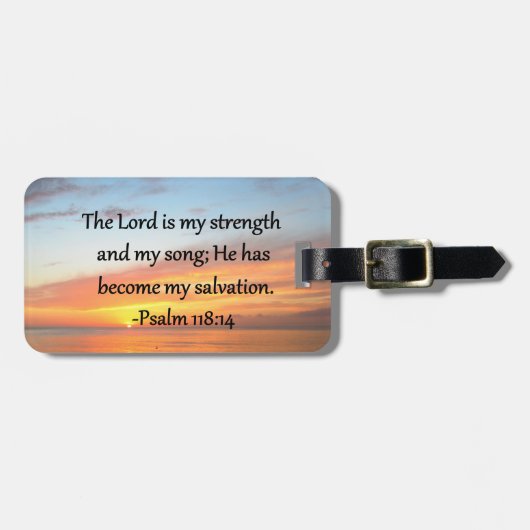 SPIRITUEEL PSALM 118:14 SUNRISE FOTO-ONTWERP BAGAGELABEL (Voorkant horizontaal)