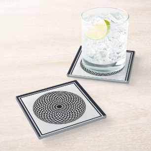 Spiritueel zwart wit mandala geometrisch oosters glazen onderzetter