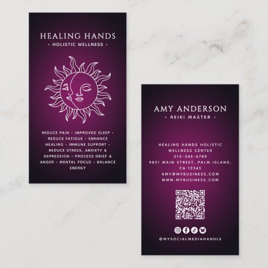 Spirituele/Alternatieve Wellness Zon & Moon Healer Visitekaartje (Voorkant / Achterkant)