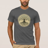 Spirituele Banyan Tree of Life Logo blauw crème T-shirt (Voorkant)