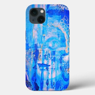 Spirituele Blauwe Boeddha Kop Beeld Abstract Kunst iPhone 13 Hoesje