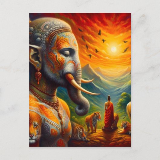spirituele Boeddha en olifant Briefkaart (Voorkant)
