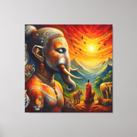 spirituele Boeddha en olifant Canvas Afdruk (Voorkant)