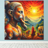spirituele Boeddha en olifant Canvas Afdruk (Insitu (Houten vloer))