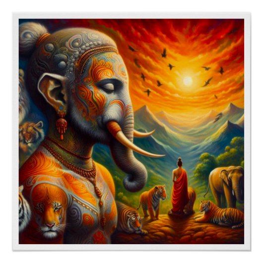 spirituele Boeddha en olifant Perfect Poster (Voorkant)