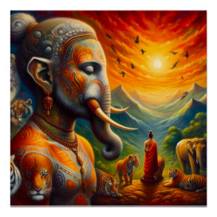 spirituele Boeddha en olifant Perfect Poster