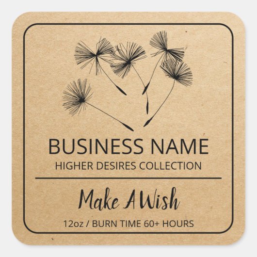 Spirituele Dandelion Seed Soy Candle Product Label (Voorkant)