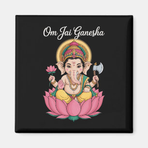 Spirituele Ganesha Lotus Illustratie Om Jai Zeggen Magneet