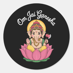 Spirituele Ganesha Lotus Illustratie Om Jai Zeggen Ronde Sticker