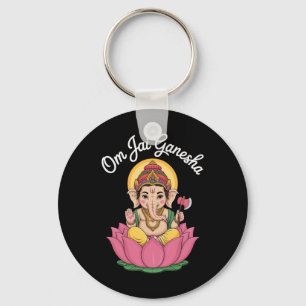 Spirituele Ganesha Lotus Illustratie Om Jai Zeggen Sleutelhanger