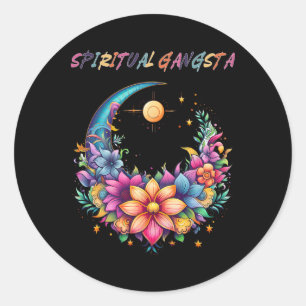 Spirituele Gangsta Bloemrijke Maan Yoga Meditatie  Ronde Sticker