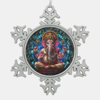 Spirituele hindoeïstische godheid Ganesha Tin Sneeuwvlok Ornament