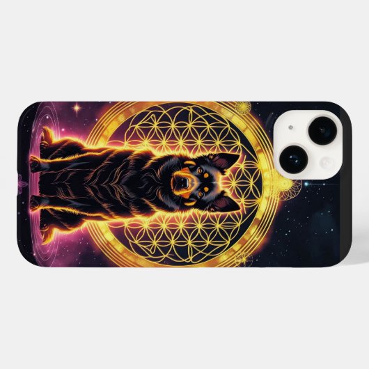 Spirituele hond met gouden mandala en levensbloem Case-Mate iPhone case (Achterkant (horizontaal))