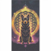 Spirituele hond met gouden mandala en levensbloem sticker (Voorkant)