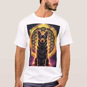 Spirituele hond met gouden mandala en levensbloem t-shirt