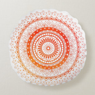 Spirituele Mandala Oranje Geel Rond Kussen