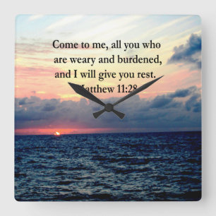 SPIRITUELE MATTHEÜS 11:28 SUNRISE GESCHRIFTEN FOTO VIERKANTE KLOK