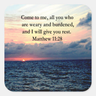 SPIRITUELE MATTHEÜS 11:28 SUNRISE GESCHRIFTEN FOTO VIERKANTE STICKER