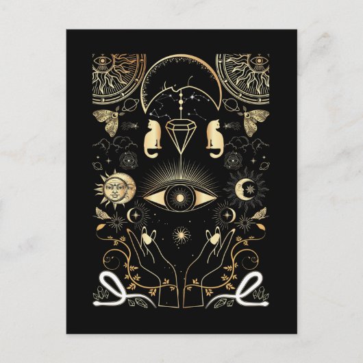 Spirituele Natuur Moon Astrology Sun Stars Cat Briefkaart (Voorkant)