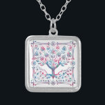 Spirituele Natuur van levenscyclus Zilver Vergulden Ketting<br><div class="desc">Een prachtige boom van het leven in blauwe en roze gemengde kleuren.</div>