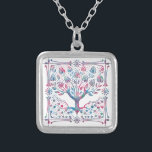 Spirituele Natuur van levenscyclus Zilver Vergulden Ketting<br><div class="desc">Een prachtige boom van het leven in blauwe en roze gemengde kleuren.</div>