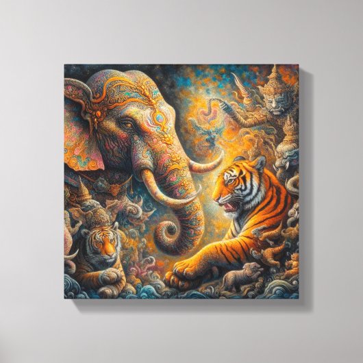 spirituele olifant tijger canvas afdruk (Voorkant)