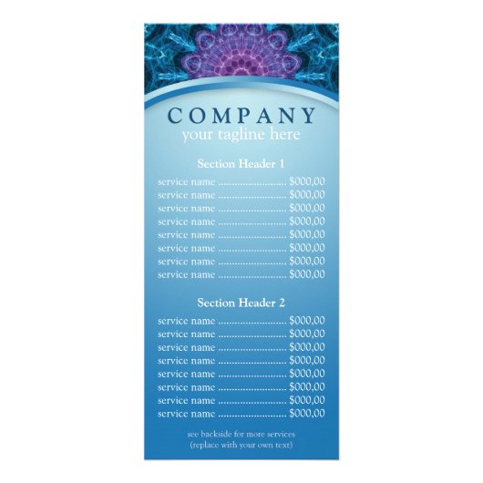 Spirituele Paarse Bloem mandala prijslijst menu (Voorkant)