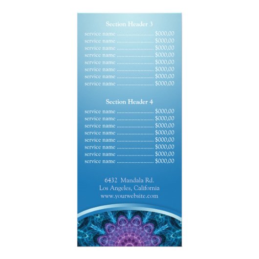 Spirituele Paarse Bloem mandala prijslijst menu (Achterkant)